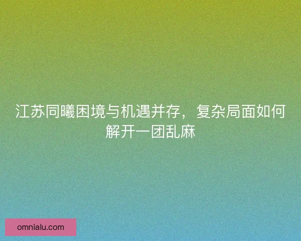 江苏同曦困境与机遇并存，复杂局面如何解开一团乱麻